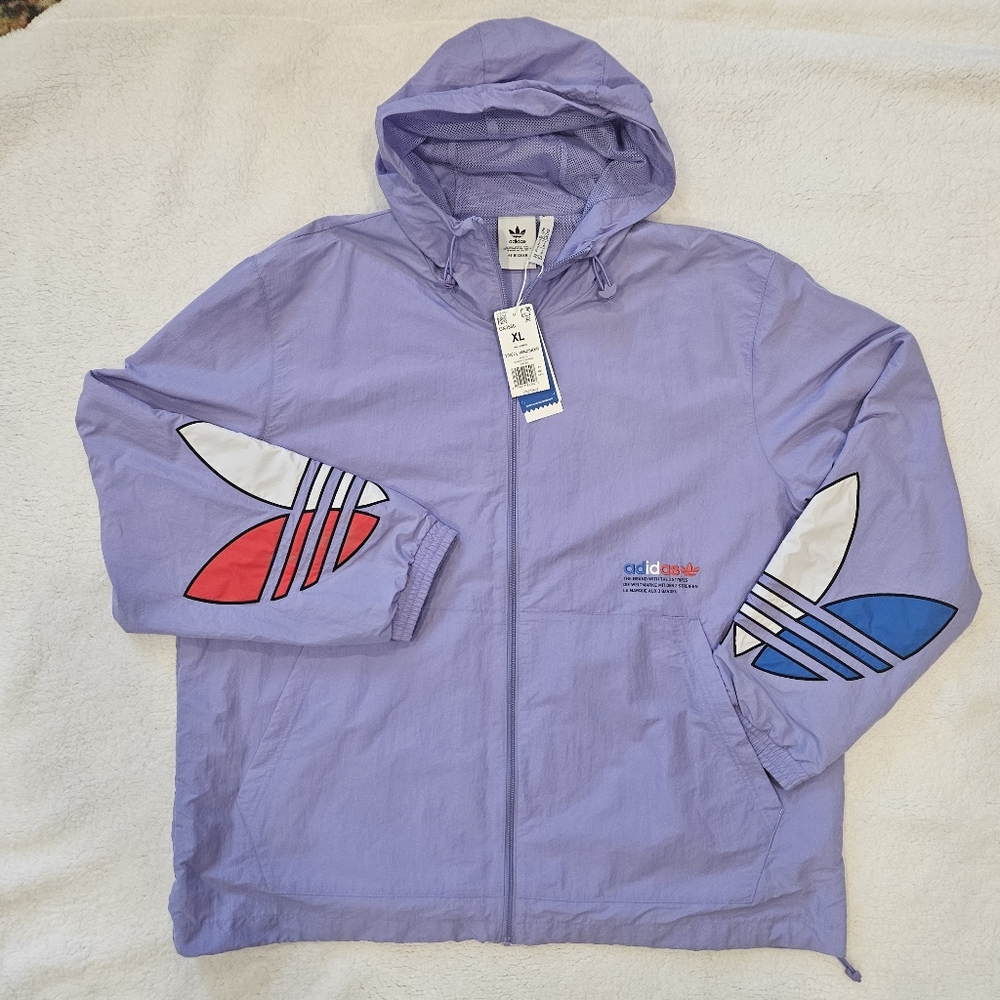 NWT adidas Originals Mens Adicolor Tricolor Windbreaker Light Purple - Picture 5 of 11